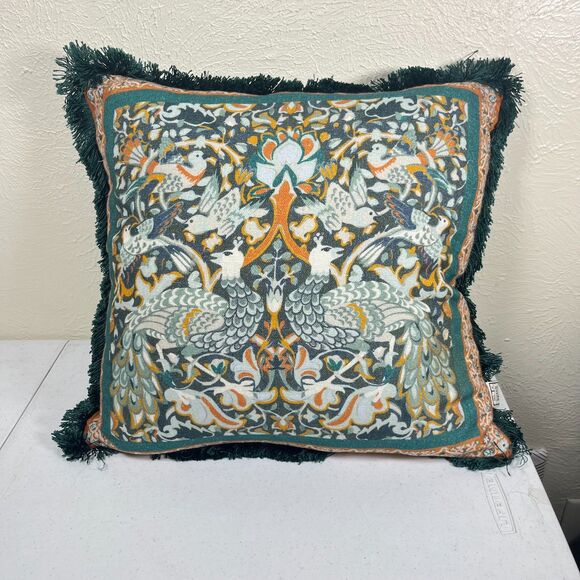 William Morris London Home Duck Fill Pillow Linen Peacock Fring Williams Sonoma - Picture 1 of 7